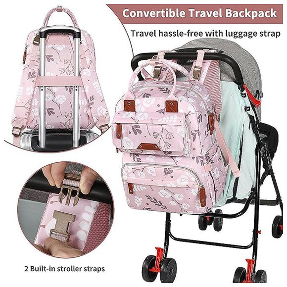 Diaper Bag Backpack, Multifunction Waterproof Diaper Bag for Girl, L-pink - Picture 5 of 9
